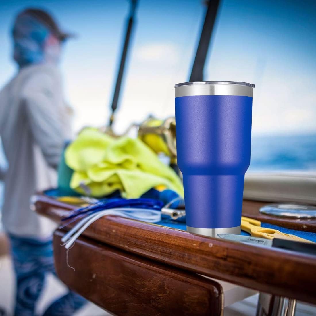 DOMICARE 30 oz Tumbler with Lid and Straw, Stainless Steel Tumblers Bulk, Insulated Vacuum Double Wall Travel Coffee Mug, Durable Powder Coated Tumbler Cups (Dark Blue, 4)