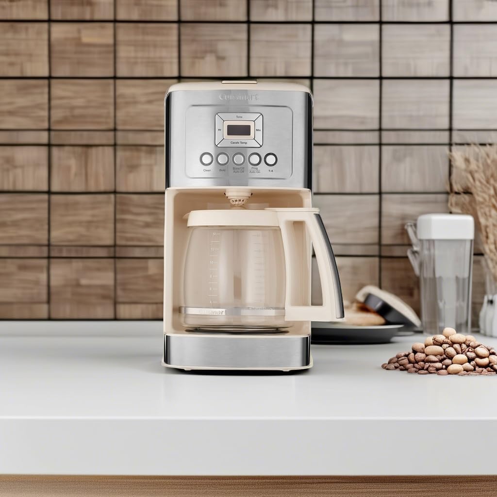 Cuisinart Coffee Maker, 14-Cup Glass Carafe, Fully Automatic for Brew Strength Control & 1-4 Cup Setting, Stainless Steel, DCC-3200CRM, Cream.