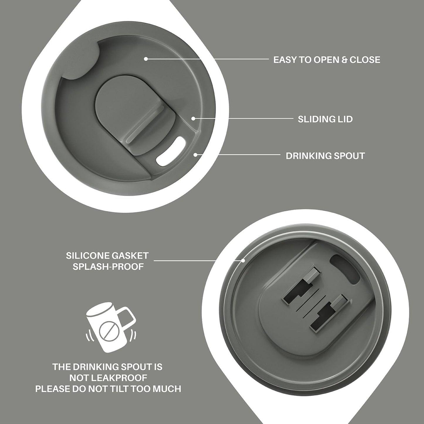 Ideus Vacuum Insulated Coffee Mug, 16oz Reusable Stainless Steel Thermal Double Walled cup with Handle and Slider Lid for Hot & Cold Beverages, BPA Free (Leapord Gray)