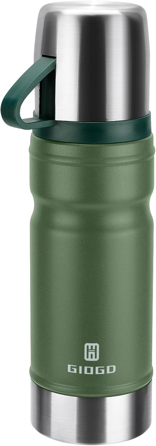 Vacuum Insulated Water Bottle Thermo Water Flask with Cup 680ml/23oz Stainless Steel Thermal Water Bottles Thermo for Hot and Cold Drinks Coffee Water(Green,Single)