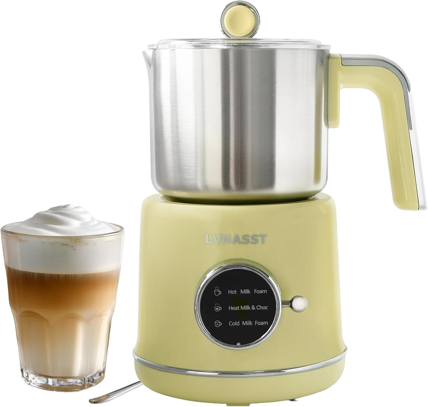 Stainless Steel Milk Frother and Steamer, 12oz Electric Milk Warmer & Foam Maker, 3in1 Hot Cold Frothing, Warm Thick Foam for Macchiatos, BPA Free