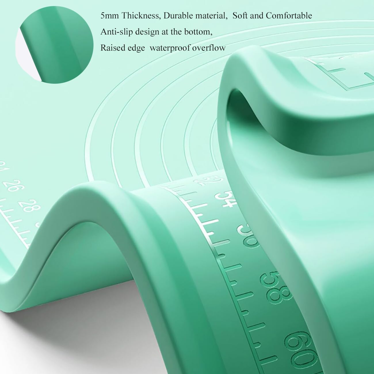 Silicone Pastry Mat 28"*20" Extra Thick Non Stick Baking Mat with Measurement Food Grade Silicone Rolling Dough Mat, Fondant, Pie Crust Mat, Kitchen Mat with Hang Holes, Raised Edge