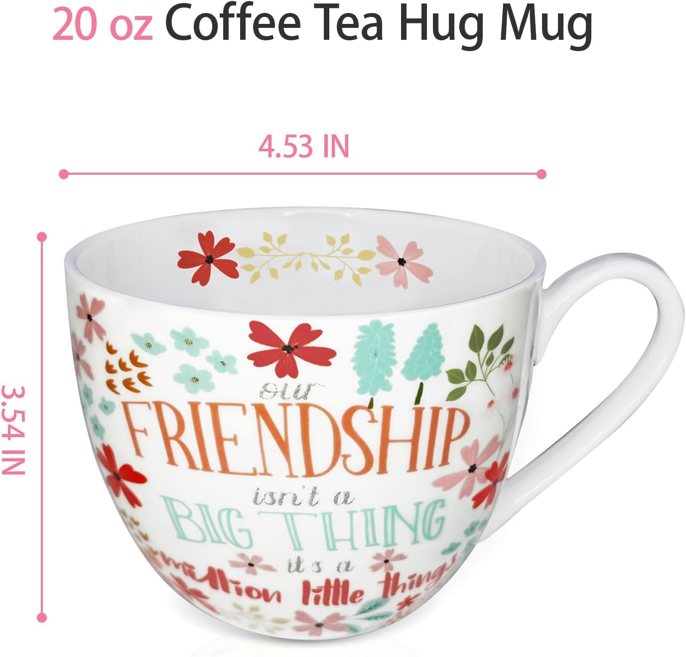 Friendship Coffee Mug, Premium 20 oz Bone China Coffee Tea Hug Mug, Perfect Birthday, Holiday, and Christmas Gift for Women and Female Friends, Designed in England by Harvest Green Studio