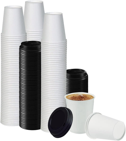 Smygoods White Original Disposable Paper Coffee Cups with Lids (12 OZ, 50 Count) For Hot Beverages, Tea, Espresso, Cocoa - To Go Drink Containers, Café & Office