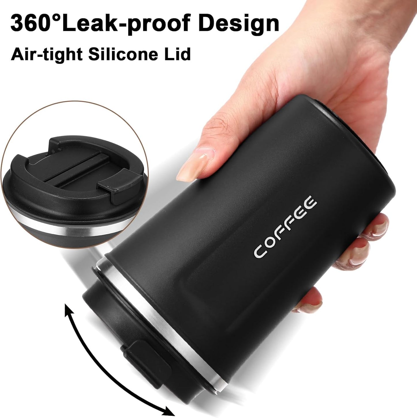 6 Pack Travel Coffee Mugs 12oz Double Wall Insulated Coffee Cups Bulk with Lid Vacuum Stainless Steel Leak Proof Reusable Portable Tumblers for Cold and Hot Drinks(Black)