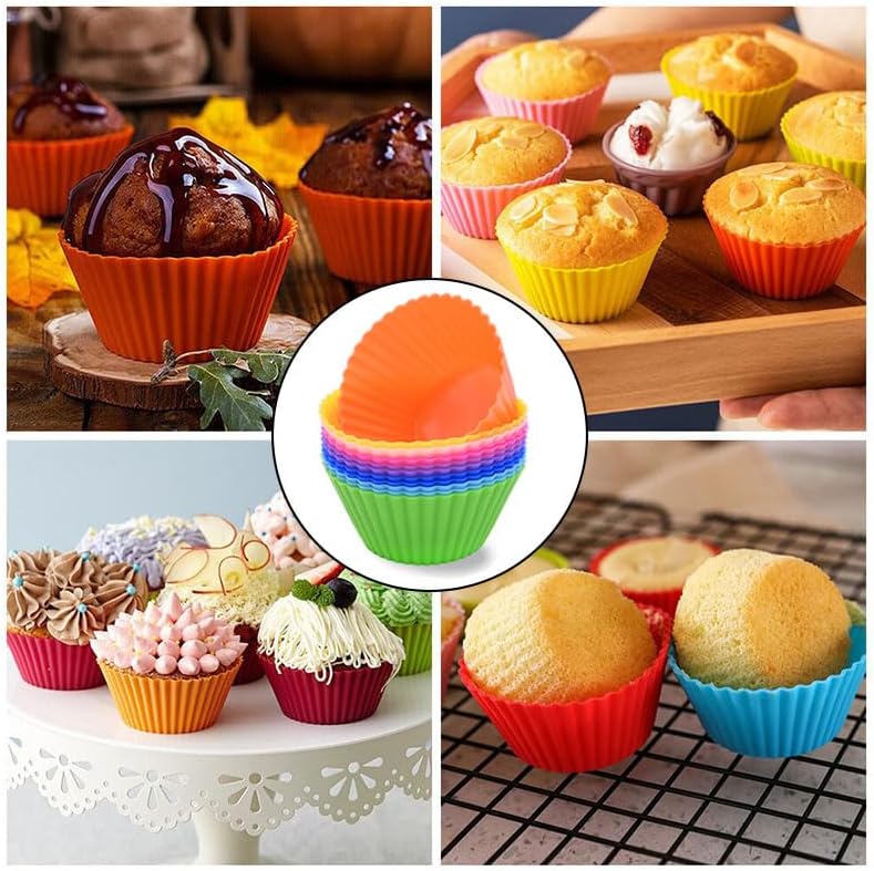 AKOAK Reusable Silicone Non-stick Baking Cups, Cake Molds, Kitchen Baking Cooking Accessories, DIY Cake Making Tools - Pack of 10 (Red)