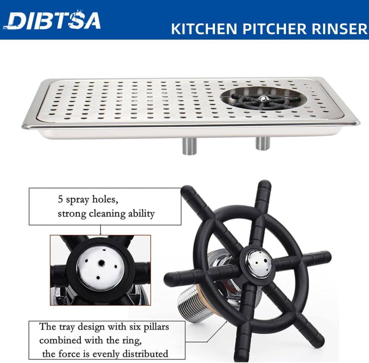 DIBTSA Glass Rinser, Stainless Steel Espresso Cup Pitcher Rinser Sink with Spray,Drain and Drip Tray, Silver Middle Size 16.65 x 8.81 x 1.1 inches