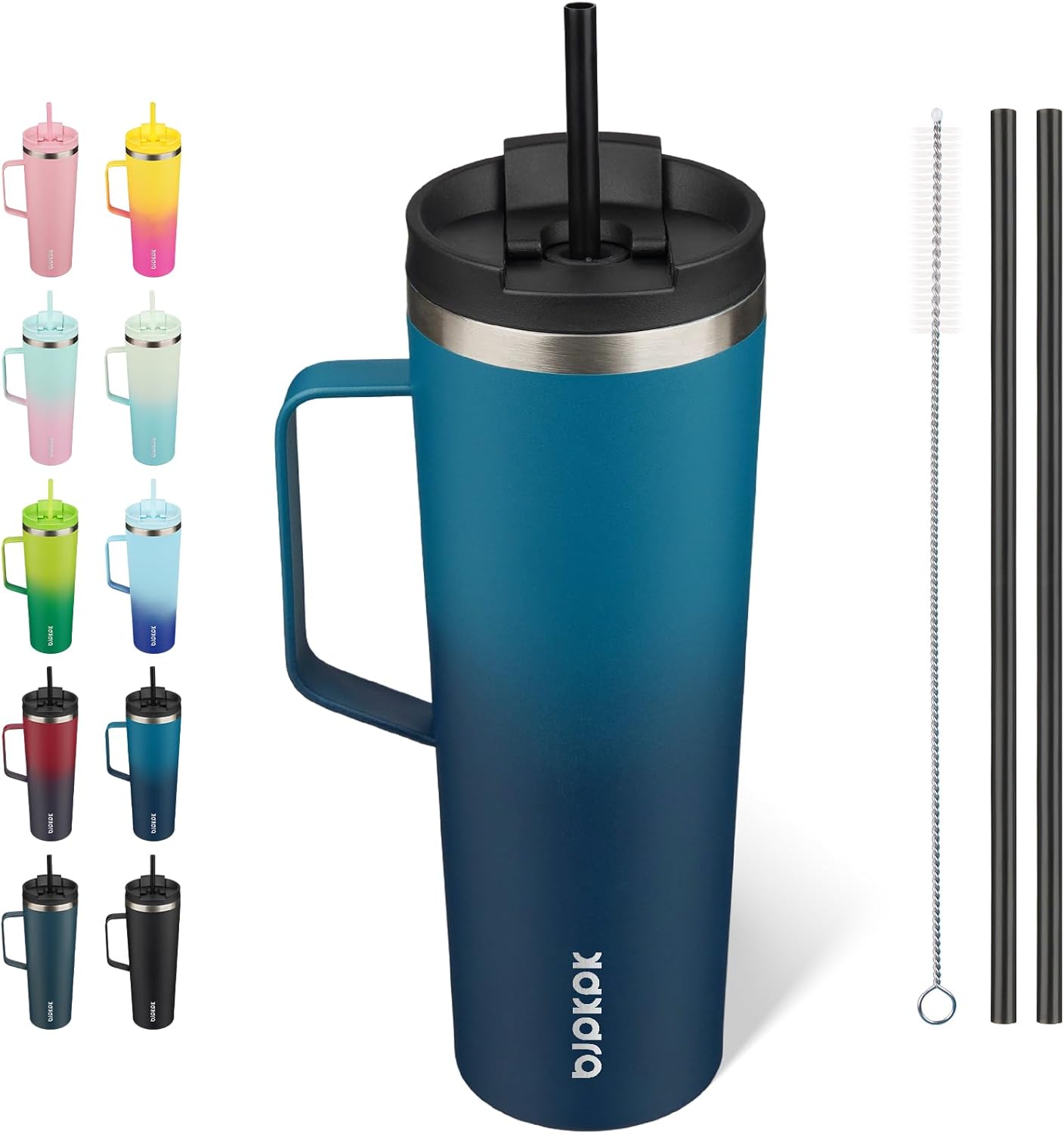 BJPKPK Insulated Tumbler with Handle, 30oz Insulated Tumblers with Lid and Straw, Stainless Steel Metal Water Bottles, Coffee Travel Mugs, Cups, Sea