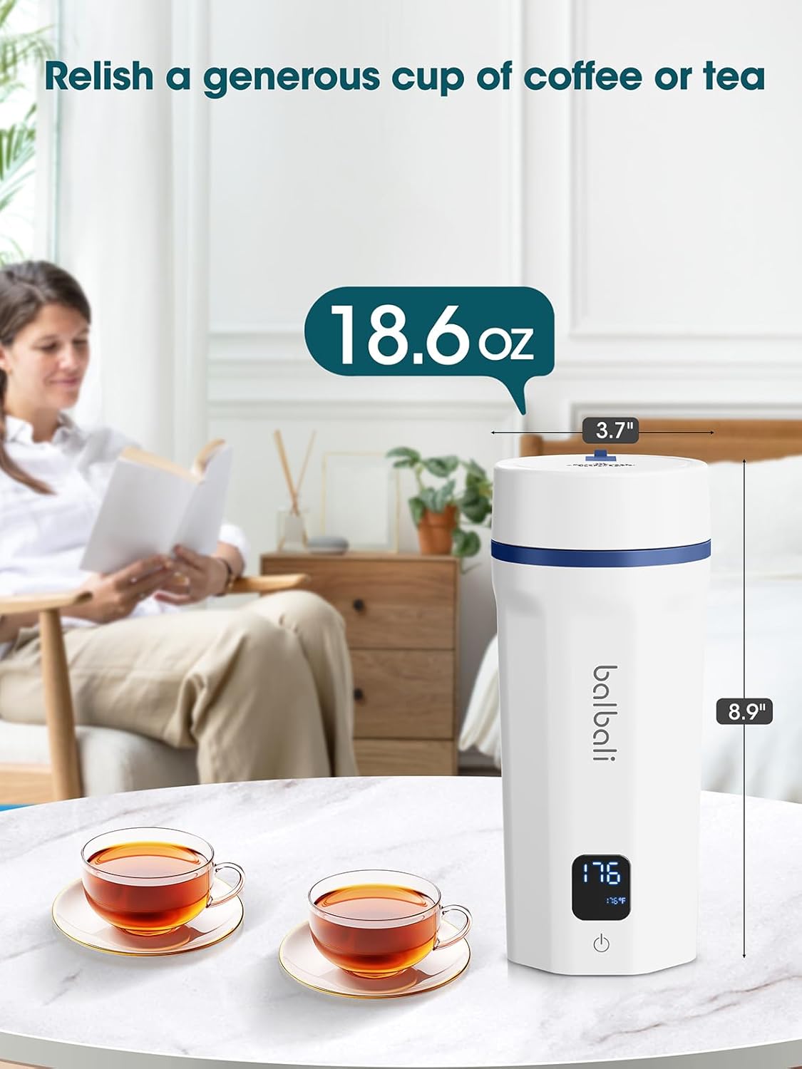 balbali 18.6oz Portable Kettle for Travel 100-250V Dual Voltage for International/Global/Europe - 6 Preset Travel Electric Kettle Hot Water Boiler/Heater/Warmer/Tea Maker - White