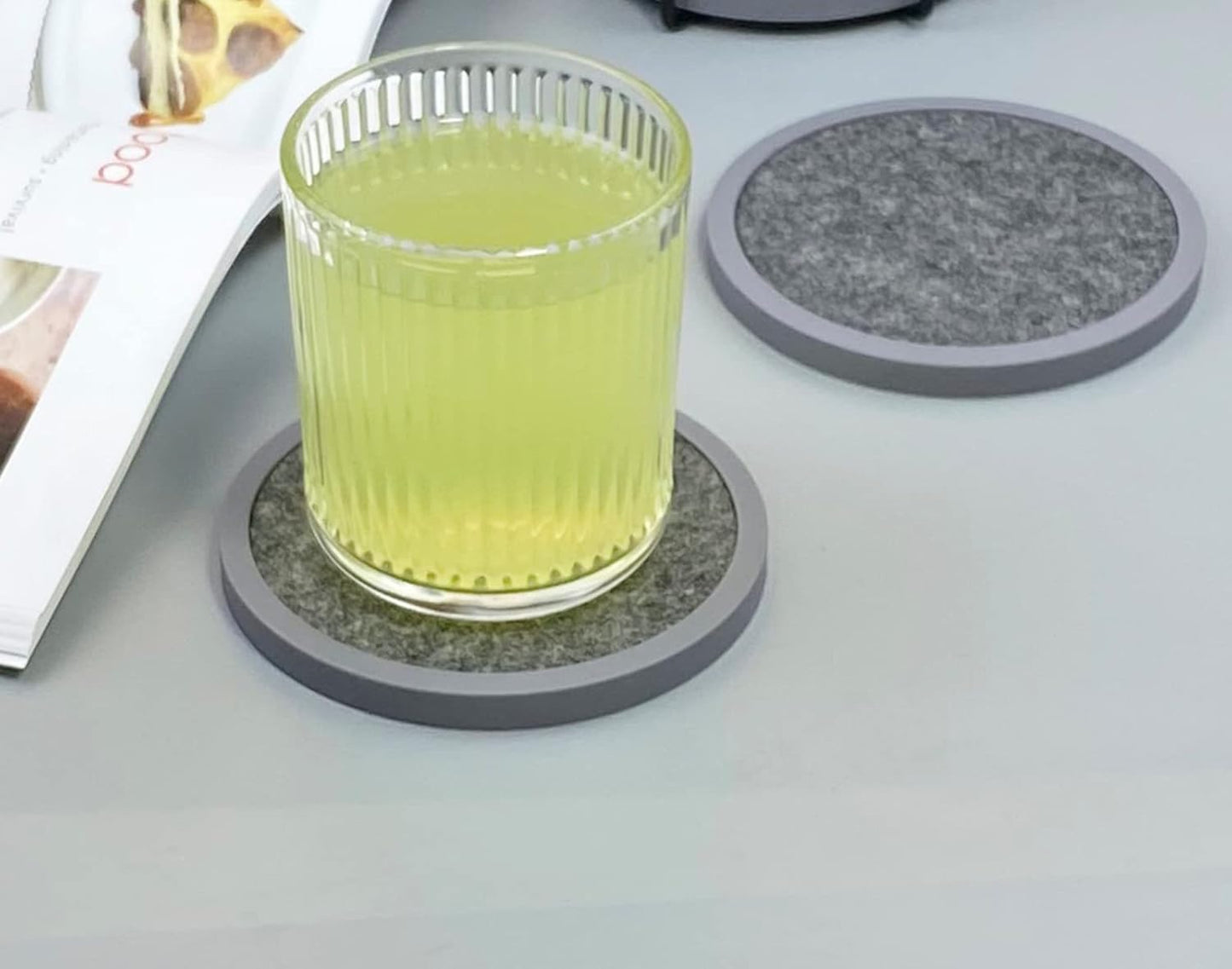 Absorbent Coasters for Drinks - 6packs, Silicone Coasters with Soft Felt Insert (4.3inch, Grey and Black)