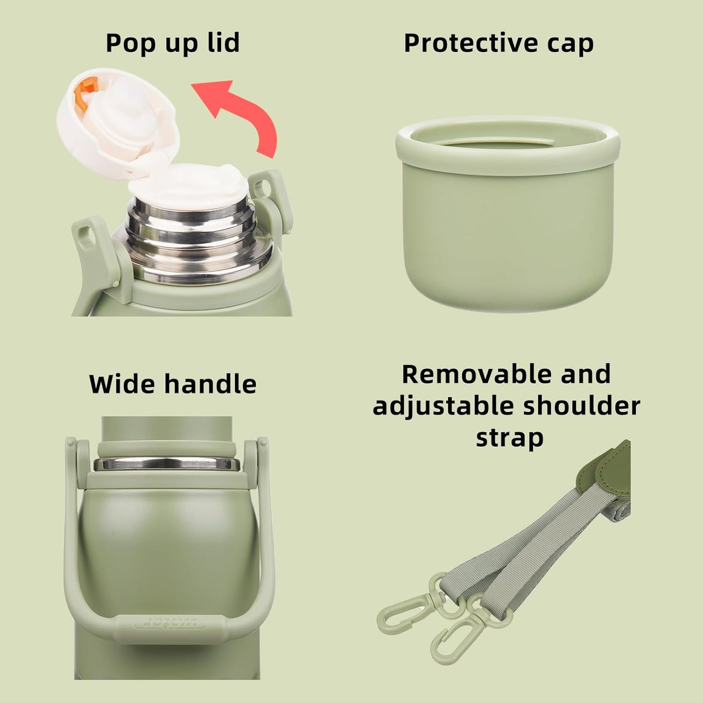 BJPKPK Insulated 40oz Thermos Dishwasher Safe Water Bottle with Lid and Carry Handle Stainless Steel Water Bottles for Sports,Army Green