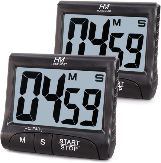 2-Pack Large Display Kitchen Timer - 3" Digital Timer Magnetic Back Loud Alarm - Black Cooking Timers for Kitchen Teachers Students Games Meetings - Sports Timers for Workouts Exercise