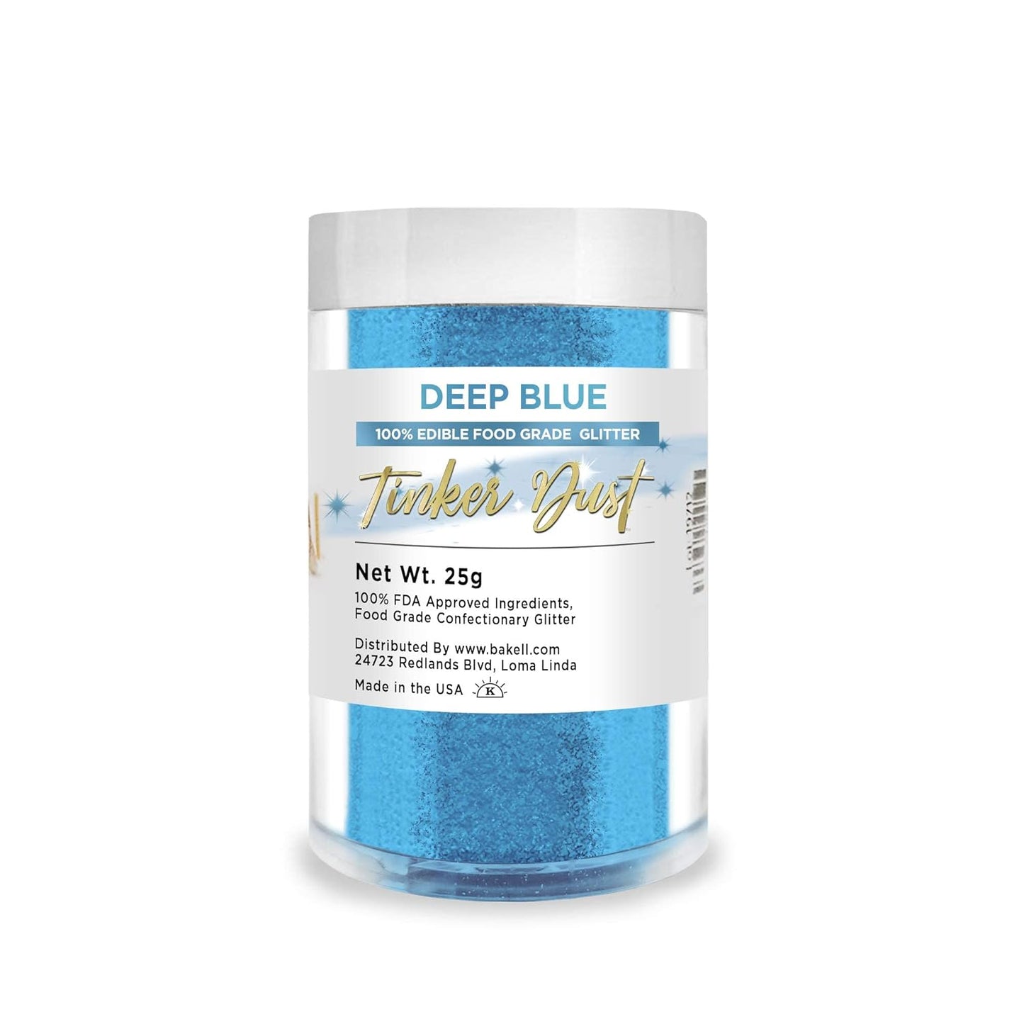 BAKELL Deep Blue Edible Glitter, 25 Grams | TINKER DUST Edible Glitter | KOSHER Certified | 100% Edible Glitter | Cakes, Cupcakes, Cake Pops, Drinks, Dessert Vegan Glitter & Dusts (25g, Deep Blue)