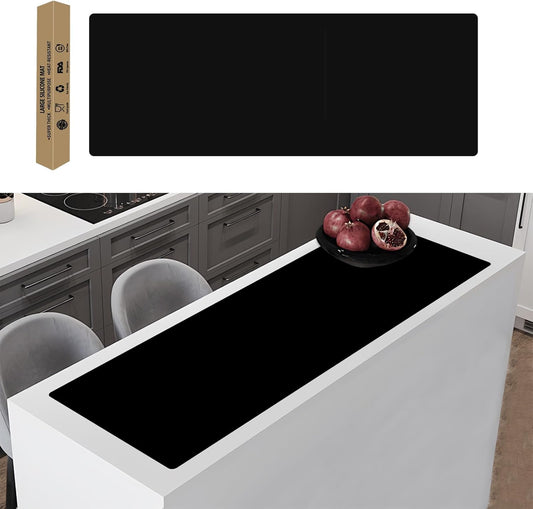 49.2"x15.7"(125cmx40cm) Large Silicone Mats for Kitchen Counter, Non-Slip Placemats, Heat Resistant Countertop Protector, Waterproof Craft Mat, Black