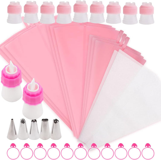 SNAIL GARDEN 38Pcs Silicone Pastry Bags Set, 9Pcs 3 Sizes Reusable Icing Piping Bags with 2Pcs Two-color Pastry Bags, 11Pcs Plastic Couplers+11 Frosting Bag Ties+5 Decorating Tips(12"+14"+16")