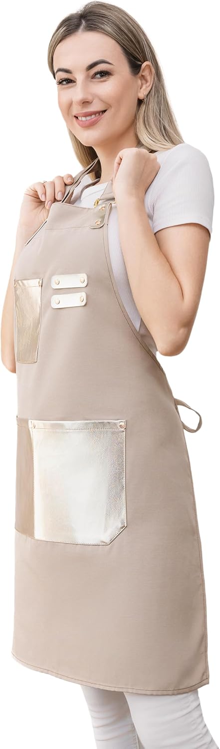 Barista Waitress Chef Cooking Aprons Waterproof Canvas Hair Stylists Apron with 3 Pockets for Women