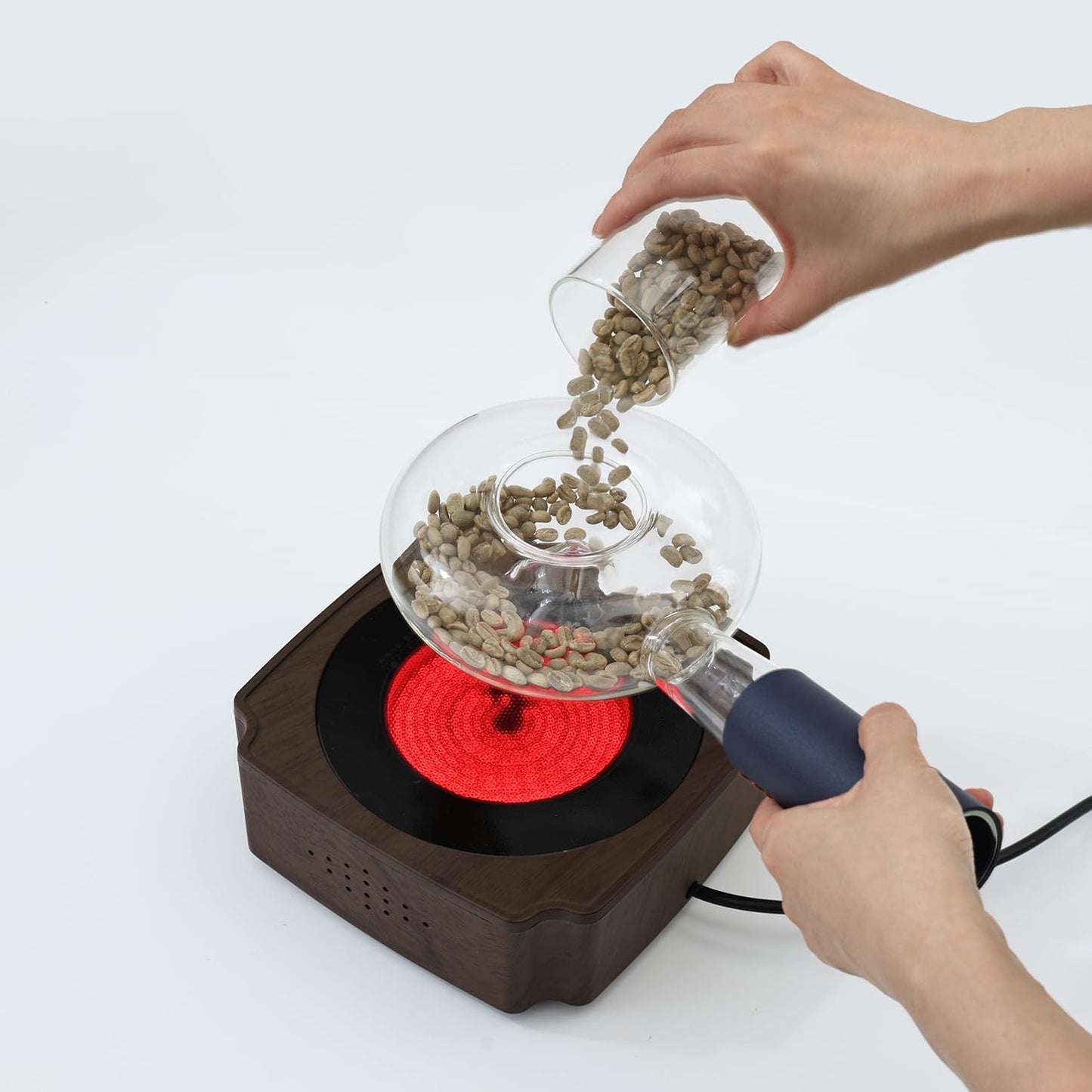Portable glass coffee bean roaster - High borosilicate glass manual home coffee roasting kit, suitable for small batch roasting of nuts and coffee beans, stove-safe (50-80 grams capacity)