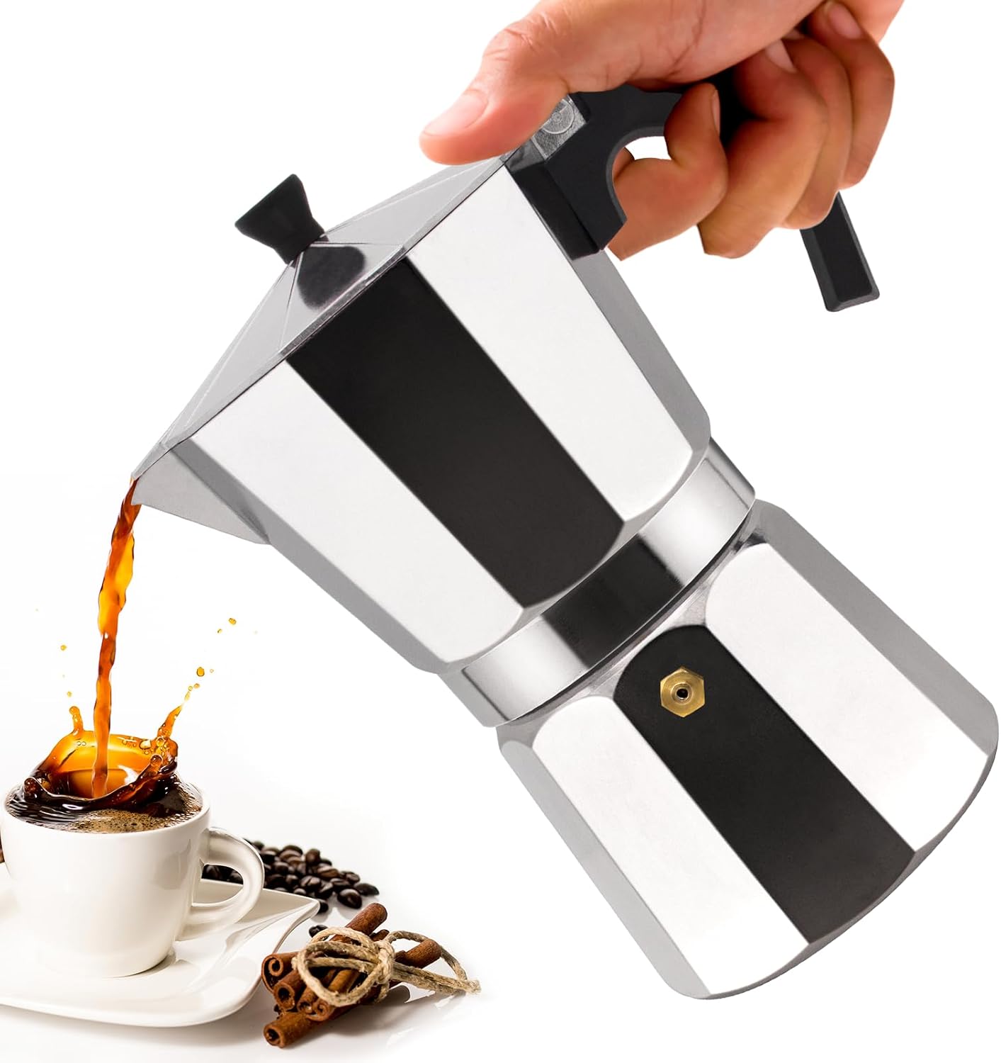 2 Cup Aluminum Moka Pot Classic Stovetop Espresso Coffee Maker 100ml 3.4oz Coffeemaker Percolator Mocha Pot Greca Coffee Maker Cafe Makers for Italian and Cuban Café Brewing Silver