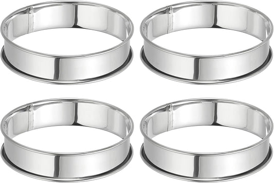 HARFINGTON 4pcs Crumpet Rings 3.94" Nonstick Round Cake Ring Stainless Steel Double Rolled English Pastry Rings for Kitchen Baking Crumpet Dessert, Silver