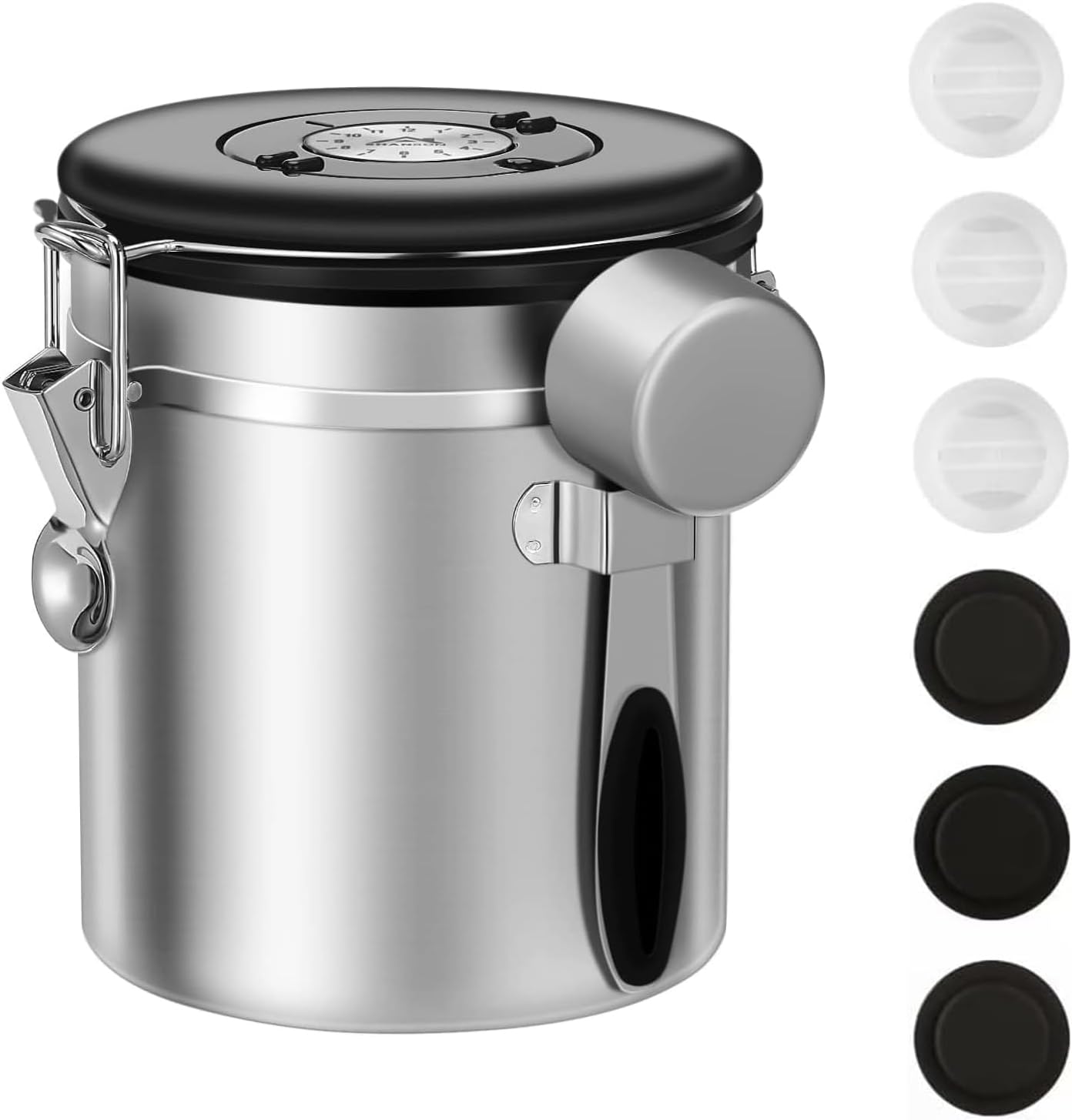 ShanSon Coffee Canister Airtight Coffee Container Stainless Steel Coffee Bean Storage Container with Scoop Coffee Canister for Beans Grounds Sugar Flour Tea Cereal,16OZ,Silver