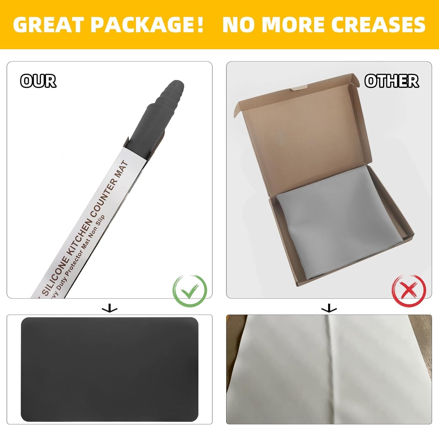 KVK 43.3×25.6in Silicone Mats for Kitchen Counter - Extra Large Silicone Mat Heat Resistant - Glossy Bottom Non Slip - Universal Painting Craft Resin Mat Table Countertop Protector, Camel