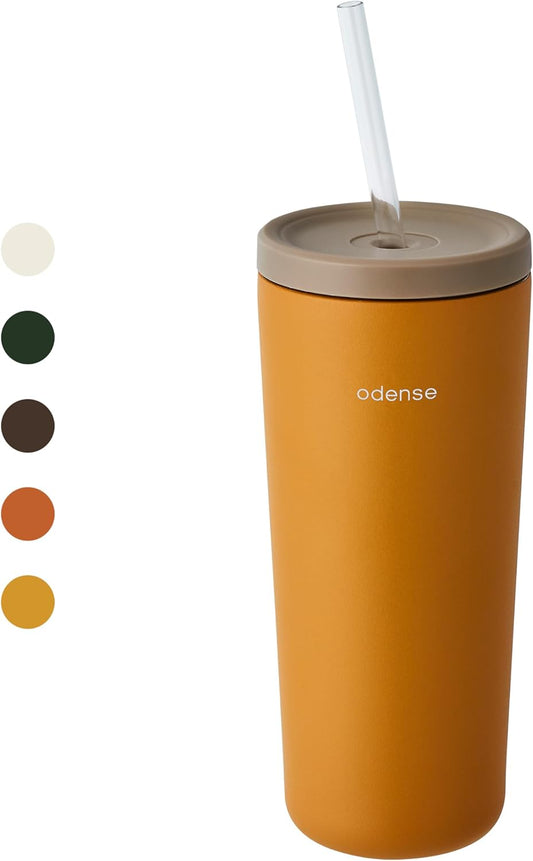 Odense Legodt Straw Tumbler 24oz - Double Stainless Vacuum Insulated Tumbler with Lid & Straw - Travel Mug, Water Bottle for Iced Coffee & Iced Tea, Cold Drinks, Dishwasher Safe(Tangerine Yellow)