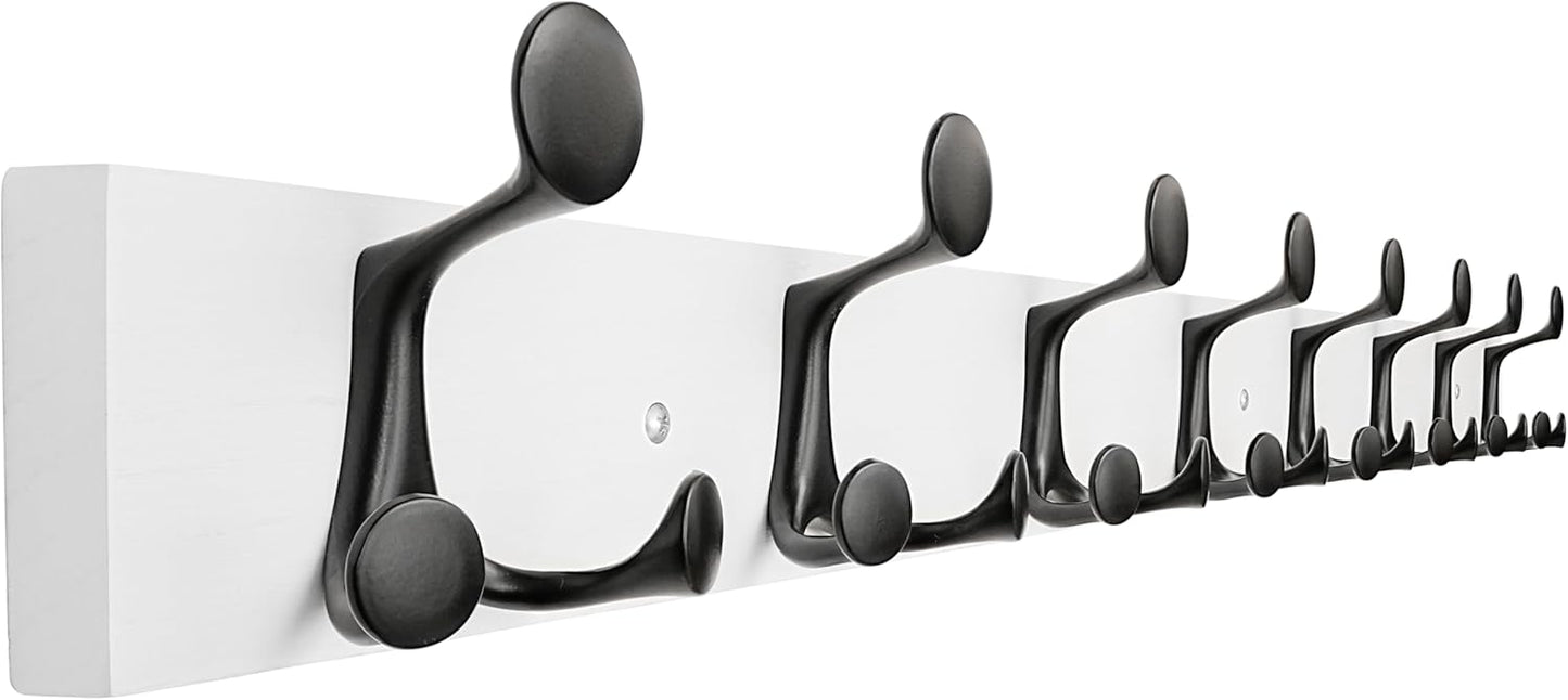 SKOLOO 43-Inch White Wood Coat Rack Wall Mount with 8 Triple Hooks - Ideal for Family Entrances, Classrooms, and Pet Supplies Storage - Perfect Coat Hooks for Wall