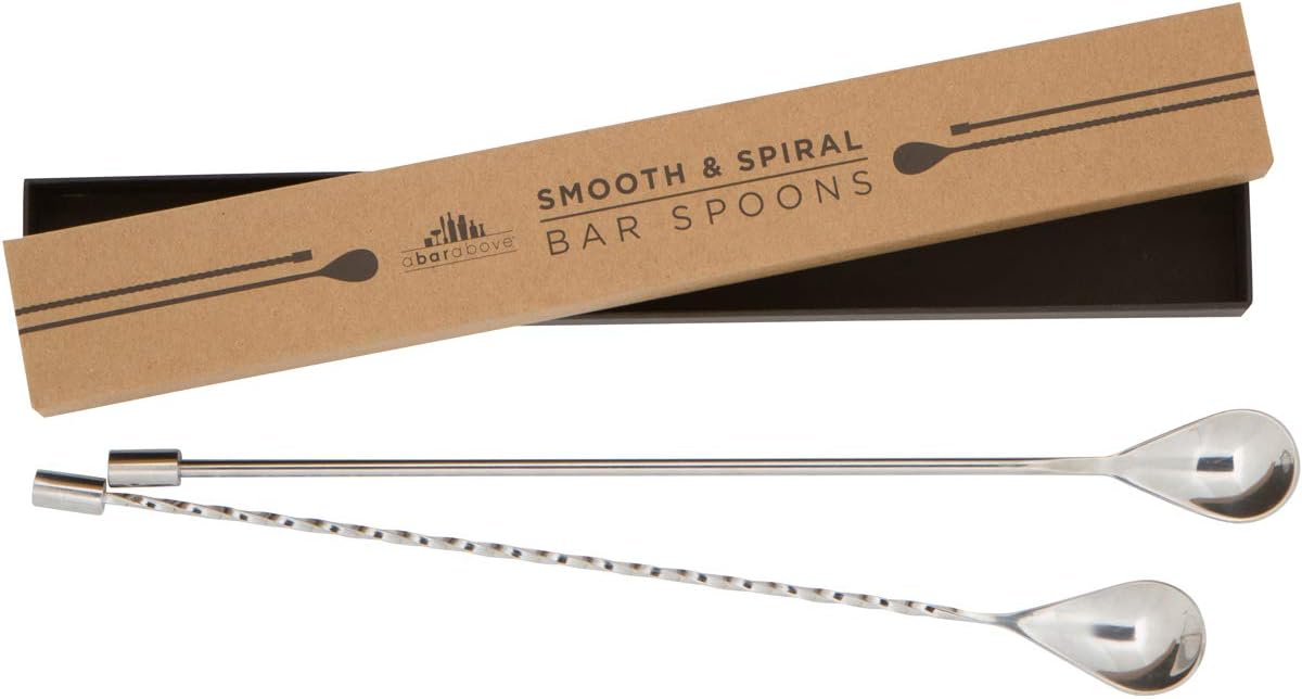 A Bar Above Bar Spoon Set, Spiral Handle, Stainless Steel Mixing Spoons for Cocktail Mixer Set, to Stir and Layer, Basic Professional or Home Bars Accessories (Stainless Steel, Combo)