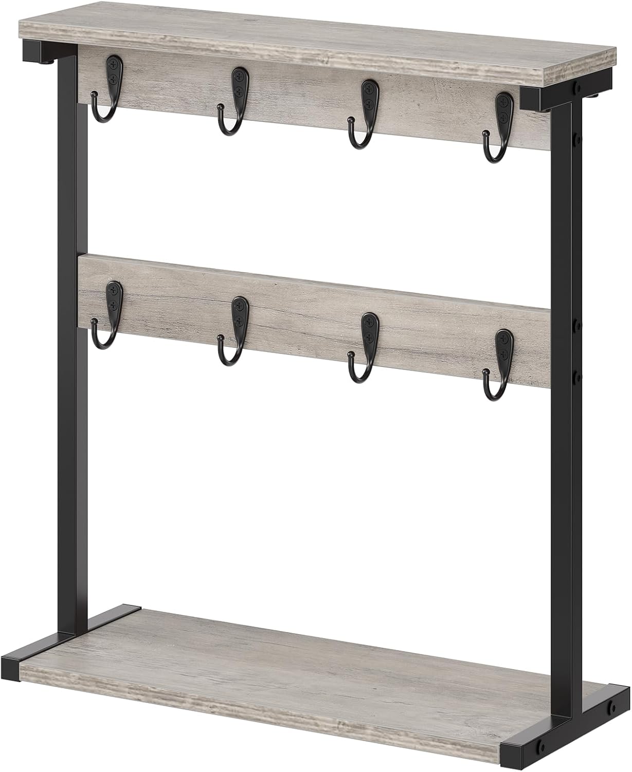 Coffee Mug Holder for Counter, 2 Tier Mug Tree Rack, with 8 Hook and 2 Open Shelves, Vintage Mug Holder Stand for Home Kitchen, Greige MH43BG