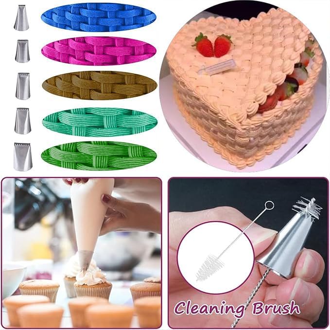 Half Row Braided Flower Piping Tips Set, BasketweavePiping Tip Set, Stainless Steel Piping Nozzles Kit, Braided DecoratingTube Set, for Pastry Cupcakes Cakes Cookies Decorating (6 Pcs)