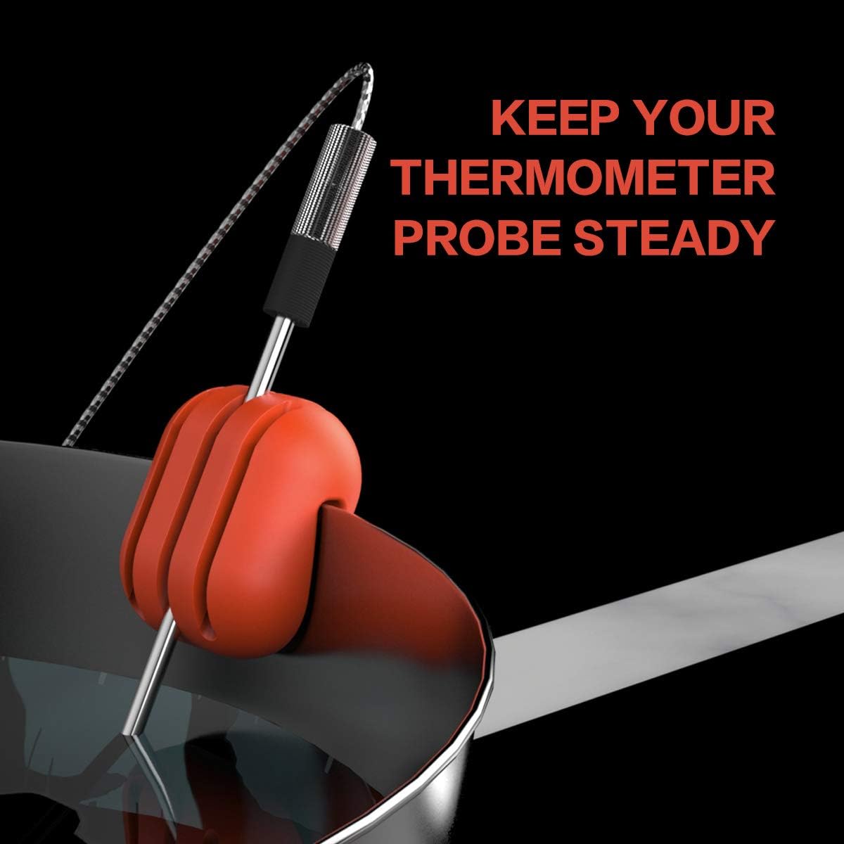 Pot/Cup Clip for Thermometers - Silicone, Non-Scratch, Hand-Free Cooking, Heat Resistant - Compatible with Most Probe Sizes - Great Gift Idea