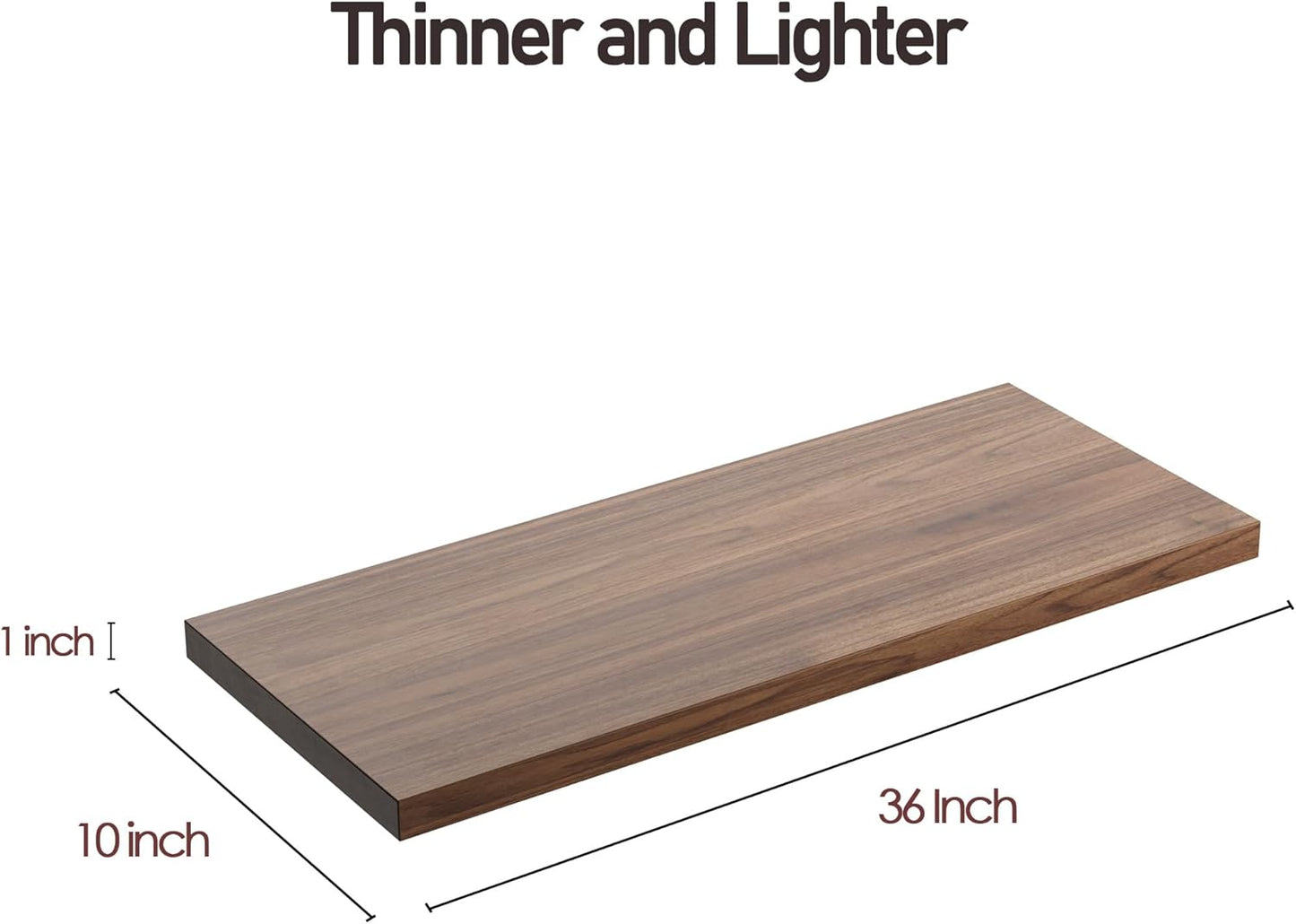 Wall Shelf Set of 1, Walnut Floating Shelves 36 in W x 10 in D x 1 in H, Wooden Floating Wall Shelf with Invisible Brackets for Living Room/Bedroom/Bathroom/Kitchen Storage and Decor