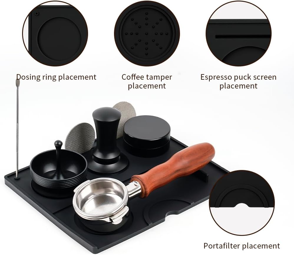 Espresso Tamping Mat - Espresso Tamping Station Food Grade Silicone Coffee Tamper Mat Espresso Accessory for Baristas Home Kitchen Bar Coffee Shop 9.84Inch x 7.87Inch (Black)