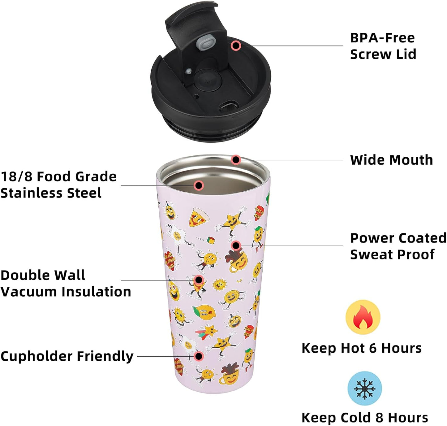 BJPKPK 22oz Tumbler With lid And Straw Stainless Steel Travel Coffee Mug Insulated Tumblers Cups,Hawaii Fruits Purple