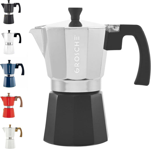 GROSCHE Milano Stovetop Espresso Maker Moka Pot Cuban Coffee Maker Stovetop Coffee Maker Moka Italian Greca Brewer Percolator | 6 Espresso Cup, Tuxedo