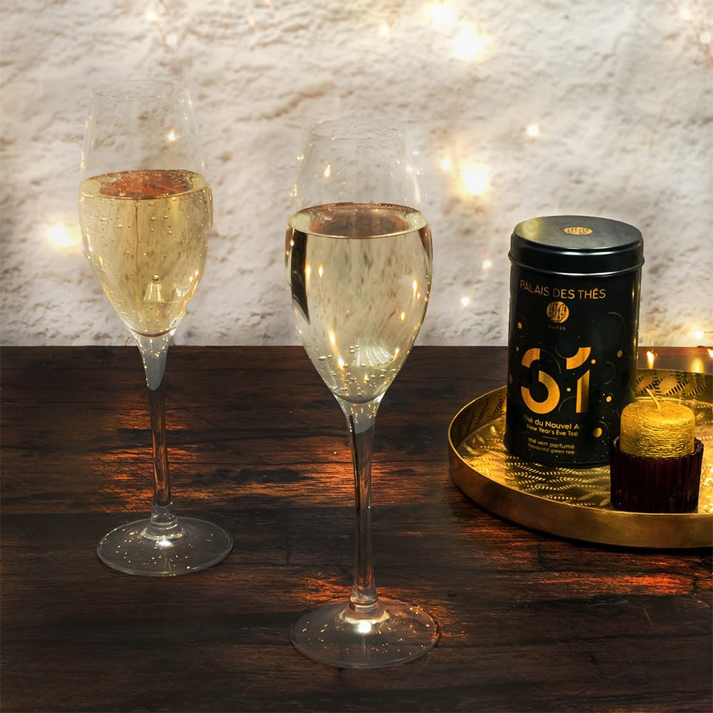 Palais des Thés - N°31 New Year's Eve Green Tea - Holiday Blend with Sweet Rose and Elderberry - 3.5oz Loose Leaf Metal Gift Tin, Serves 20-25 Cups