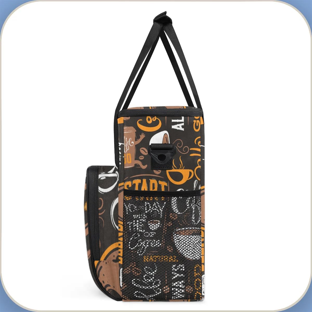 coffee beans cup yellow Coffee Maker Carring Bag Travel Carrying Storage Tote Bag Compatible with Keurig K-Mini or K-Mini Plus Portable Single Serve Coffee Brewer Case with Pockets for K-cup Pods