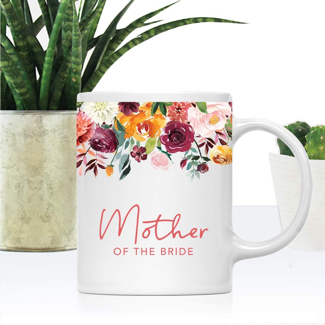 Andaz Press 11oz. Wedding Ceramic Coffee Tea Mug Gift, Fall Autumn Burgundy Orange Peach Flowers Roses Florals, Mother of the Bride, 1-Pack, Includes Gift Box