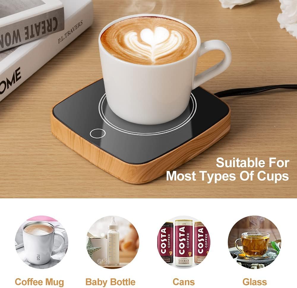Coffee Mug Warmer Waterproof Smart Cup Warmer with 3 Temperature Setting for Warming & Heating Coffee, Beverage, Milk, Tea and Hot Chocolate (Wood Grain)
