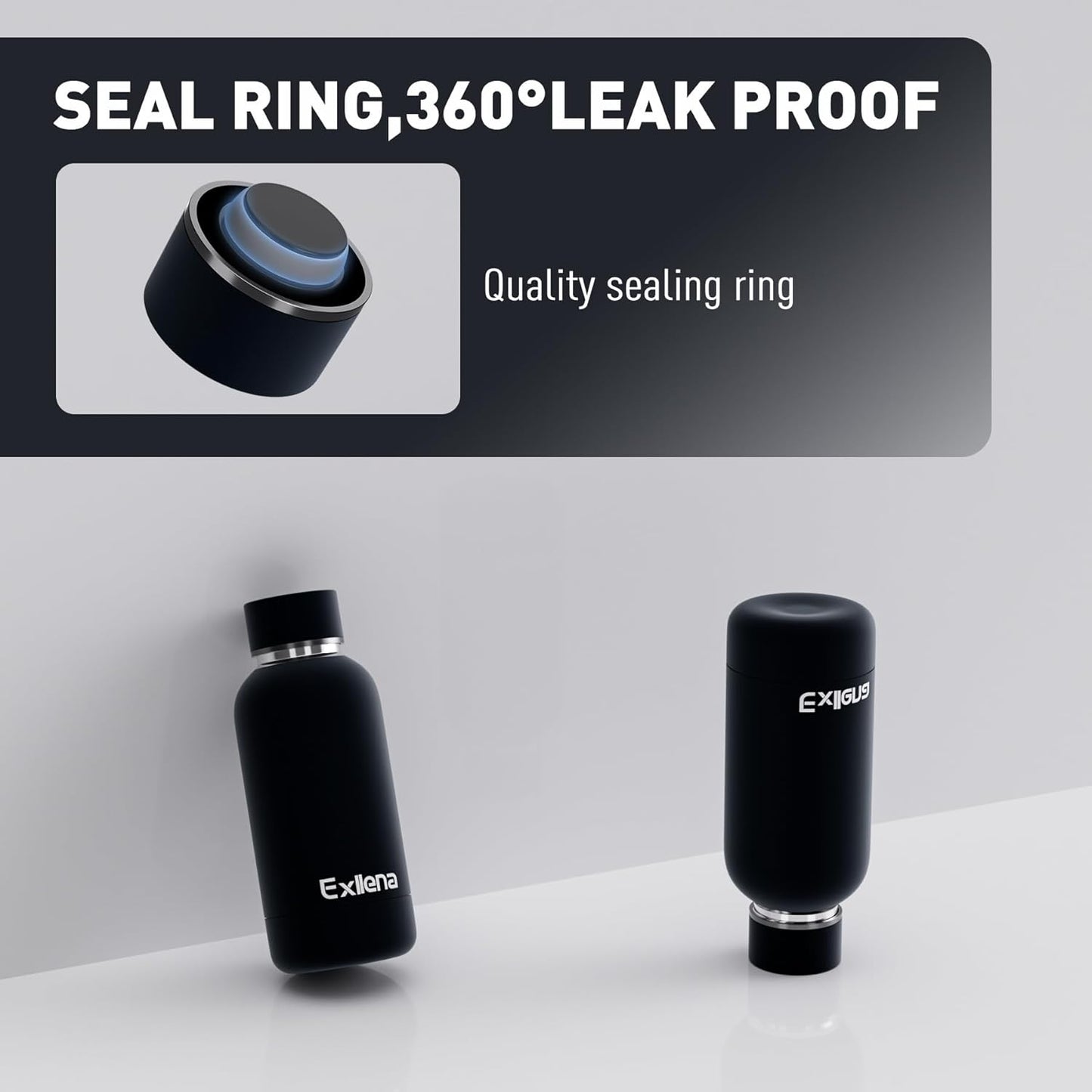 Small Water Bottle 12oz with Clip, Double Wall Stainless Steel Vacuum Small Insulated Water Bottle Keeps Drinks Cold 24 Hrs/Hot 12 Hrs for Kids Handbag School BPA Free (Black)