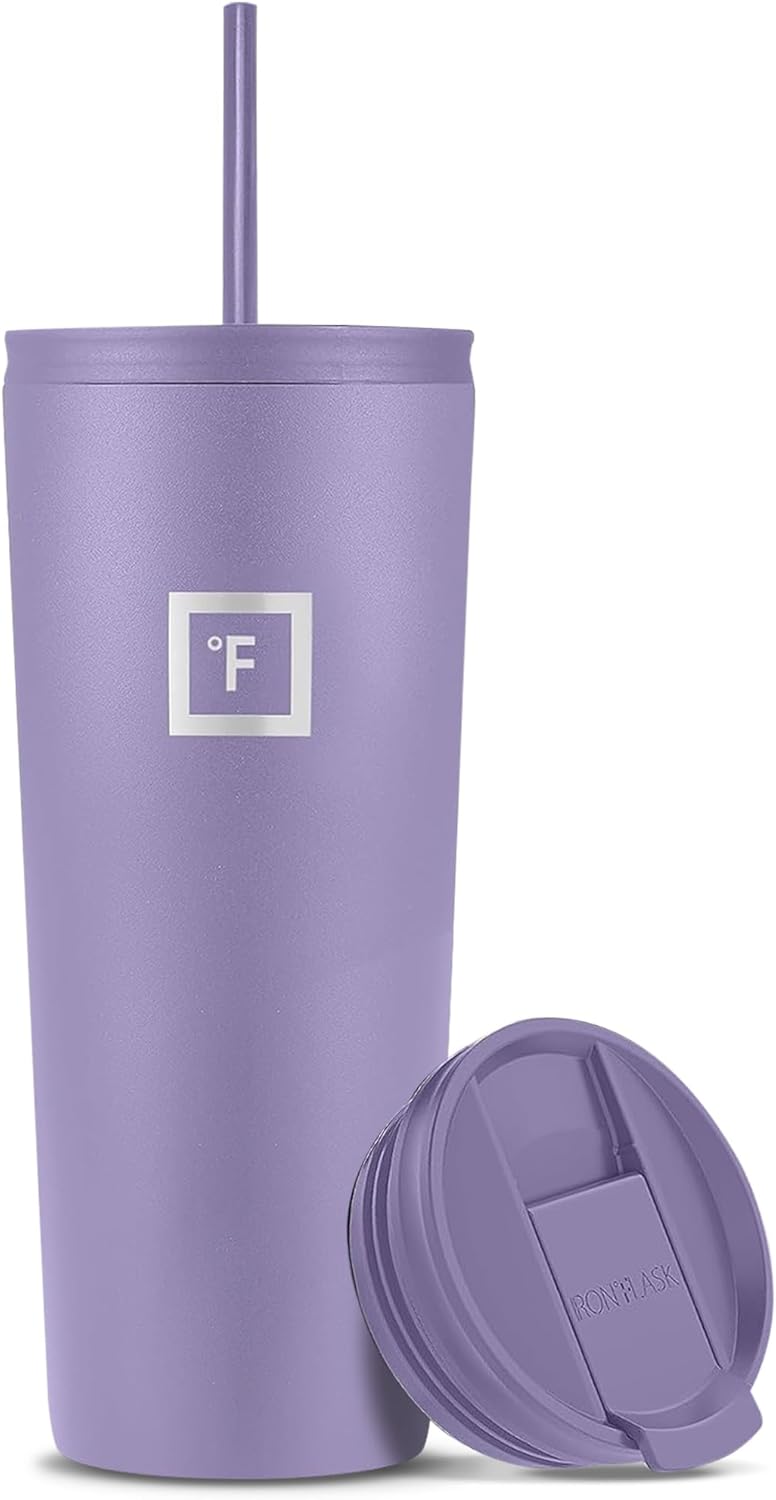 IRON °FLASK Classic Tumbler - Vacuum Insulated Stainless Steel Water Bottle, Double Walled, Drinking Cup, Insulated Travel Mug (Lavender, 24 oz Solid Lid)