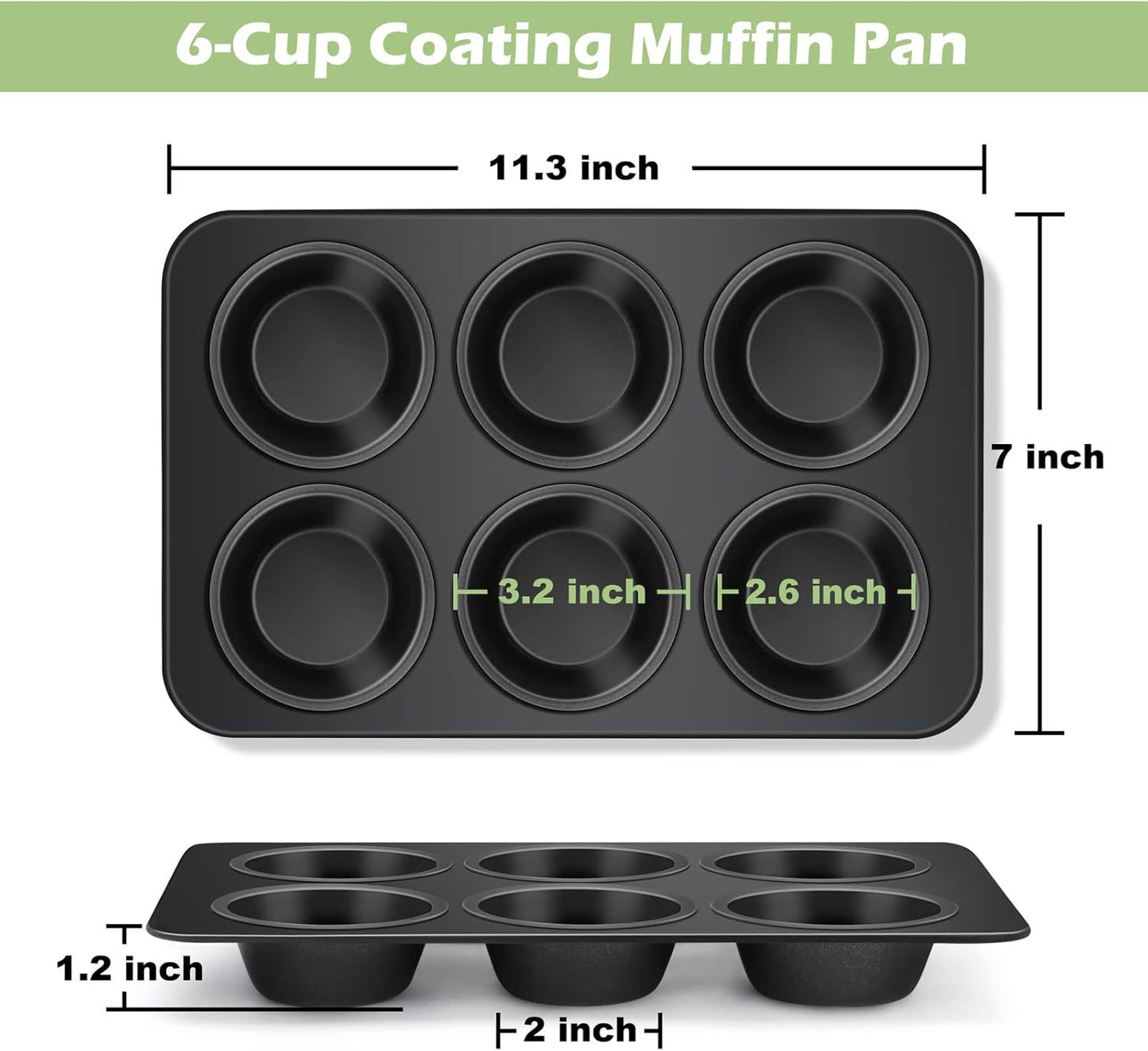TeamFar Muffin Pan, 6 Cup Muffin Tin Cupcake Pan Tray with Nonstick Coating and Stainless Steel Core, for Home/Kitchen Baking, Healthy & Heatproof, Release Easily & Easy Clean, Set of 2