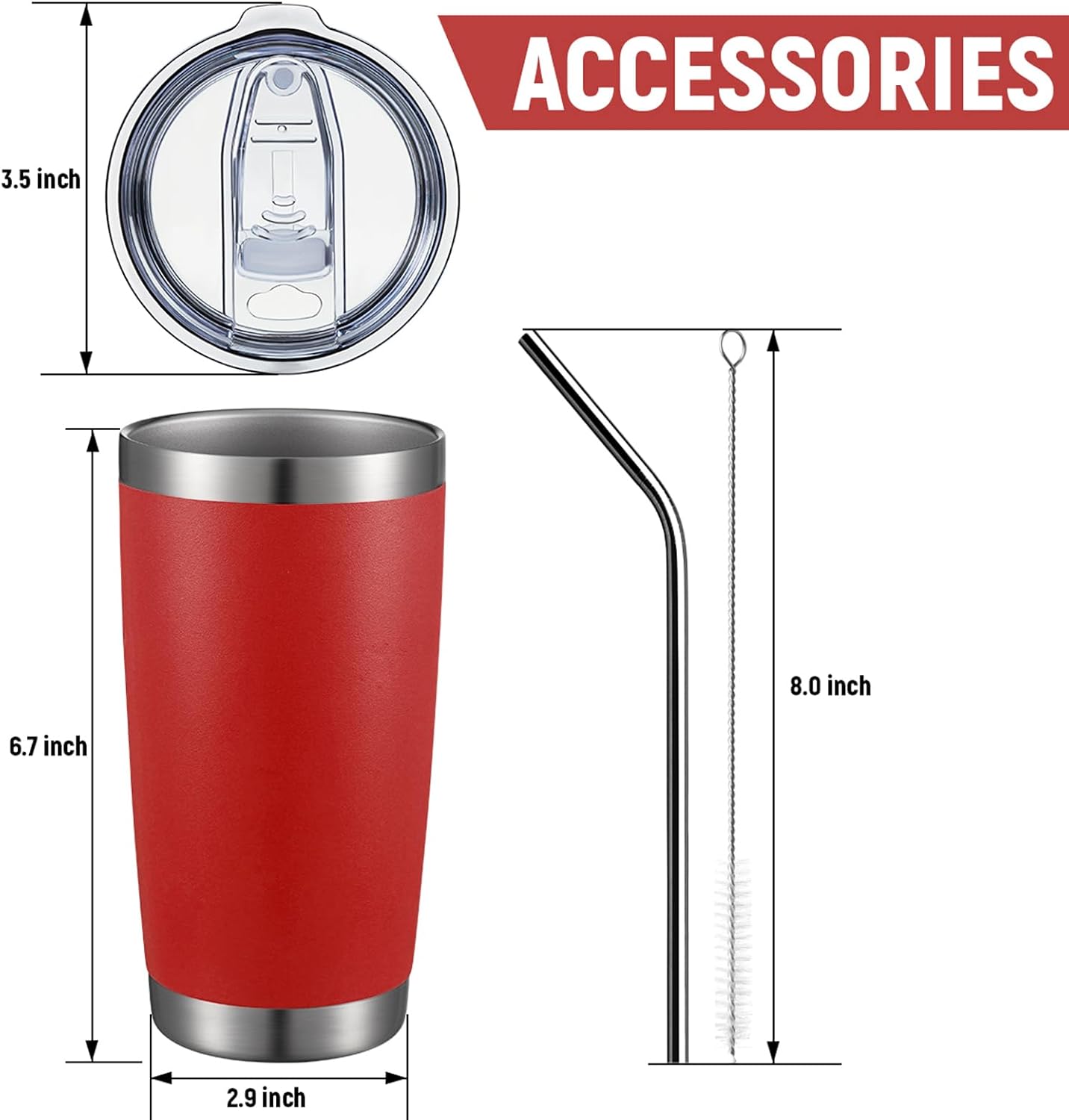 COMOOO 20oz Double Wall Vacuum Insulated Travel Mug, Stainless Steel Tumbler with Lid and Straw Durable Powder Coated Insulated Coffee Cup for Cold & Hot Drinks (Red, 6 PACK)