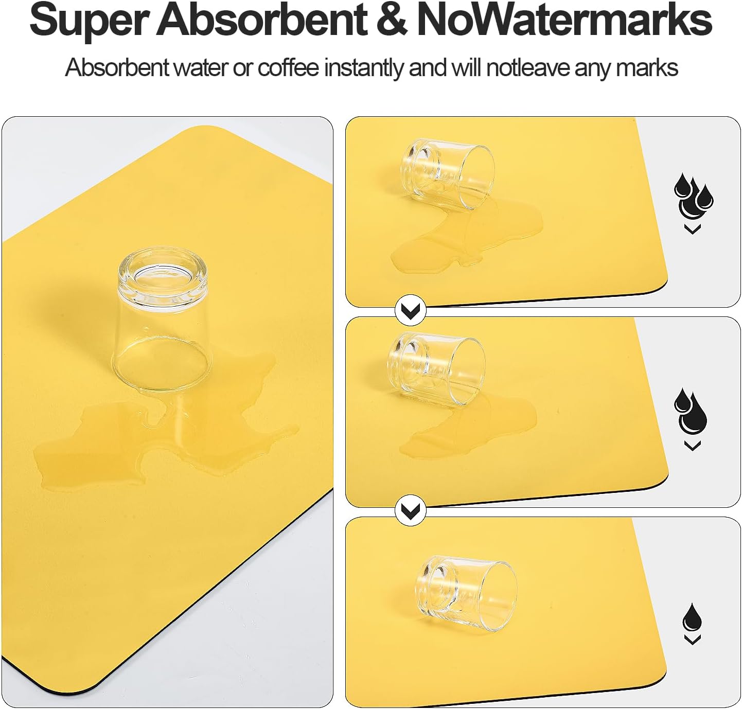 Dish Drying Mat for Kitchen Counter | Coffee Bar Mat for Countertops | Heat Resistant Drainer Mat with Non-slip Rubber Backed | Hide Stain Kitchen Absorbent Draining Mat | Yellow 16"x20"