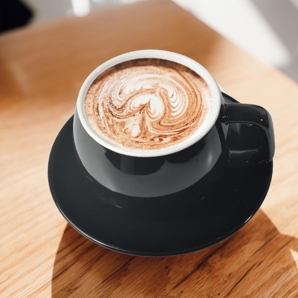 Porcelain Coffee Cup with Saucer 270ml/9oz, Minimalist Design, Perfect for Latte, Cappuccino, and Tea, Black