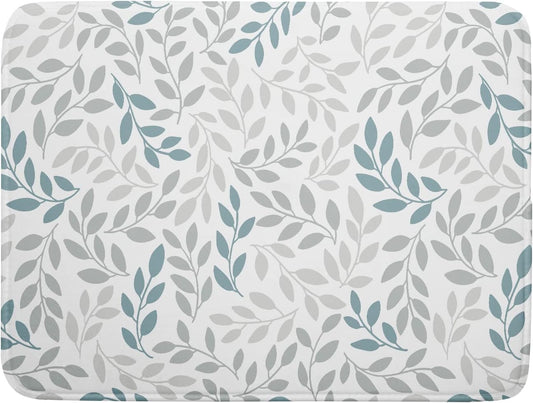 Dish Drying Mats for Kitchen Counter 16x18inch，Grey and Blue Leaves branches Dish Drying Mat for Kitchen Dishes Pad Dish Drainer Rack Mats Absorbent Fast Dry Kitchen Accessories