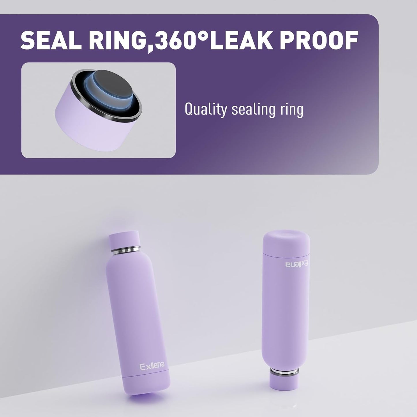 Slim Insulated Water Bottles for Travel 18oz with Clip, Double Wall Vacuum Stainless Steel Water Bottle Keeps Drinks Cold 24 Hrs/Hot 12 Hrs, 100% Leakproof, BPA Free(Purple)