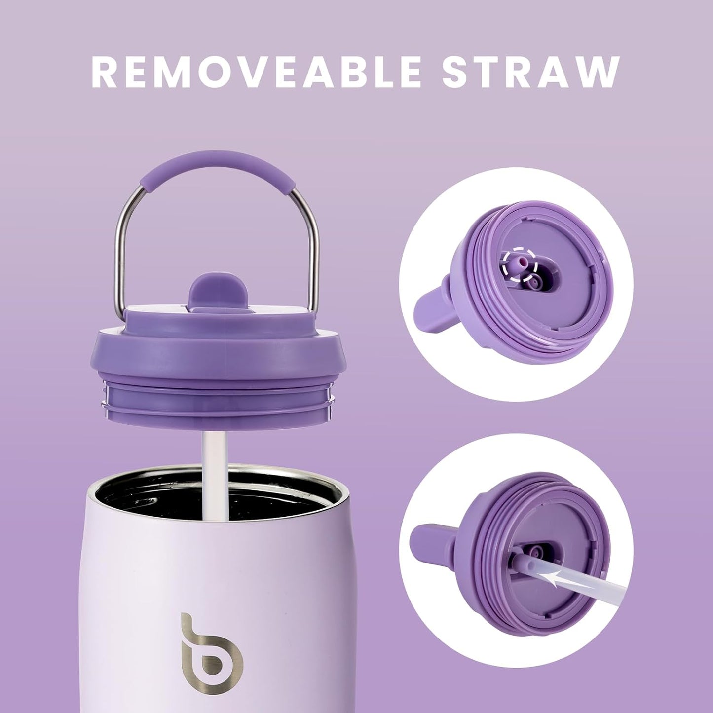 BOTTLE BOTTLE Stainless Steel Water Bottle with Straw and Lid,32 oz Vacuum Insulated Cup,Stay Cold and Hot, Leak-Proof Wide Mouth Water Bottles for Men and Women purple