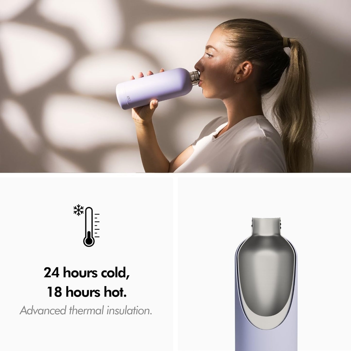 KIVY Stainless Steel Insulated Water Bottle 16oz | Leak Proof BPA-Free Metal Water Bottle - Slim water bottle no straw - Blue water bottle screw top