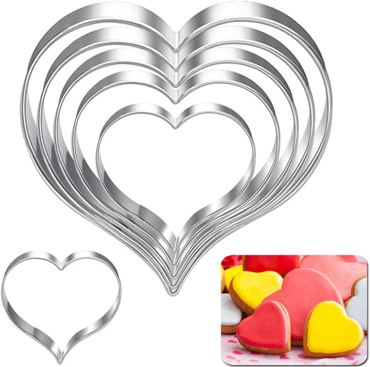Heart Cookie Cutters Set 6Pcs, Stainless Steel Sturdy Metal Fondant Cookie Cutters Biscuit Mold Kitchen Accessories Tool, Valentine's Day Holiday Birthday Family Party